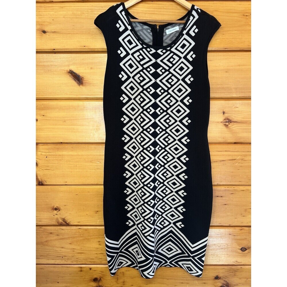 Calvin Klein Cap Sleeve Geometric Sheath Knit Midi Dress,  Size XL